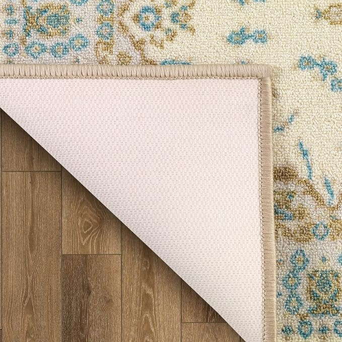 Antep Rugs Alfombras Oriental Traditional 2x4 Non-Skid (Non-Slip) Low Profile Pile Rubber Backing Kitchen Area Rugs (Blue Beige, 2'3" x 4')
