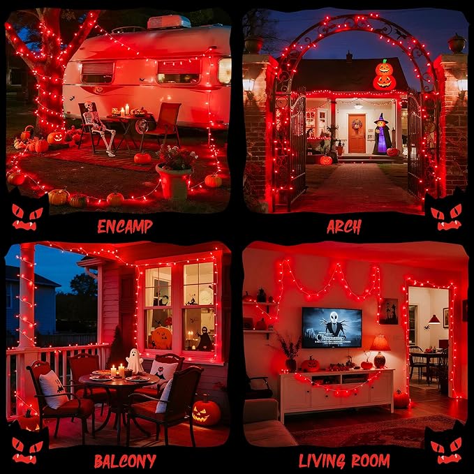 JMEXSUSS Red Halloween Lights Battery Operated, 33ft 100 LED Halloween Lights Indoor Outdoor with Remote, Red String Light for Tree Yard House Patio Decor