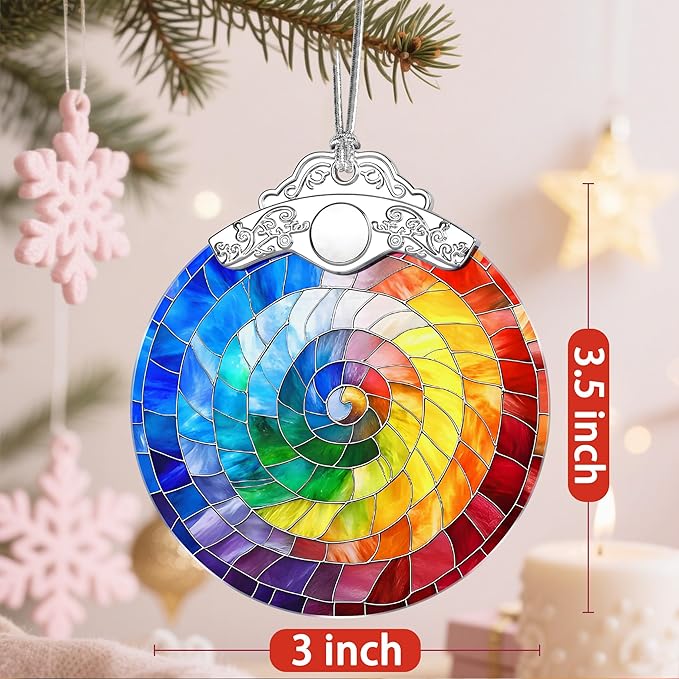 Christmas Ornaments: Stained Glass Ornament, Christmas Tree Ornament, Hanging Ornaments for Home Decor & Xmas Tree Decorations, Exquisite Holiday Decor, Gift & Holiday Present - Rainbow Spiral