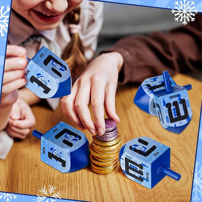 2 Pcs Hanukkah Dreidels Game Toy Extra Large Wooden Dreidel for Hanukkah Decoration with English Transliteration, Forever Spinning Tops Party Favors(Snowman)