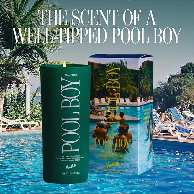 Vacation Well-Tipped Pool Boy Candle, Luxury Coconut Candle with Pool Water, Sunscreen, Resort Towel Scent, Premium Gift for Home Decor & Beach Lovers