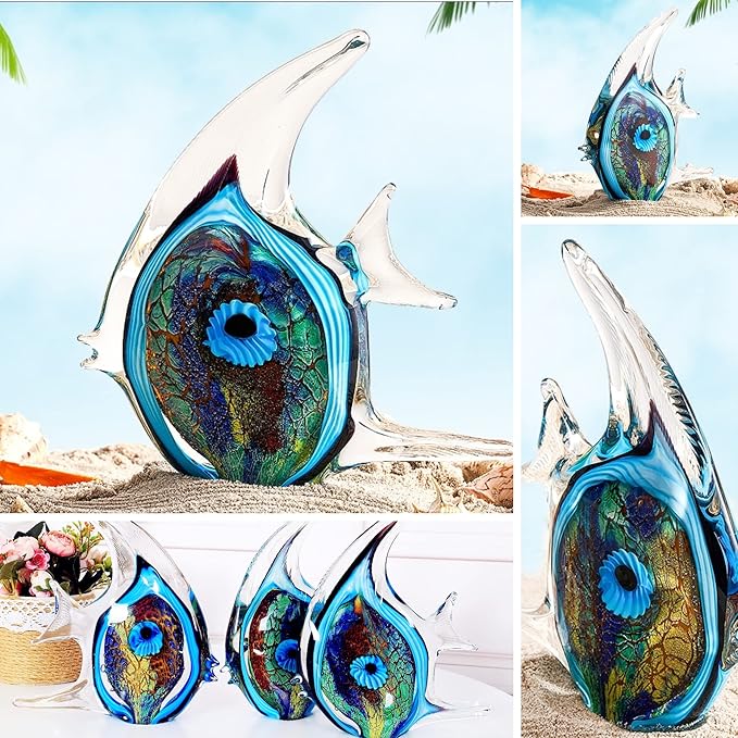 EUSTUMA Hand Blown Glass Tropical Fish Figurines Ornament,Sea Animal Sculpture for Fish Tank Aquarium,Sea Animals Collection for Birthday Gift,Glass Sculpture