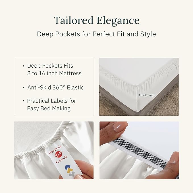 California Design Den Certified Luxury 100% Egyptian Cotton Sheets California King Size Set - Soft Sateen, Deep Pockets, Cool and Durable Bedding Sheets & Pillowcases Set - Ivory (Cream Tone)
