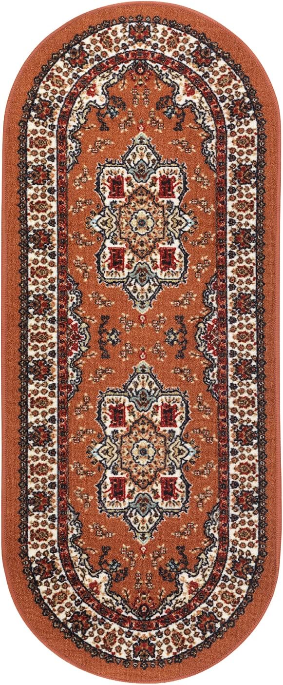 Antep Rugs Alfombras Oriental Traditional 2x5 Non-Skid (Non-Slip) Low Profile Pile Rubber Backing Kitchen Area Rugs (Rust Brown, 2' x 5' Oval)