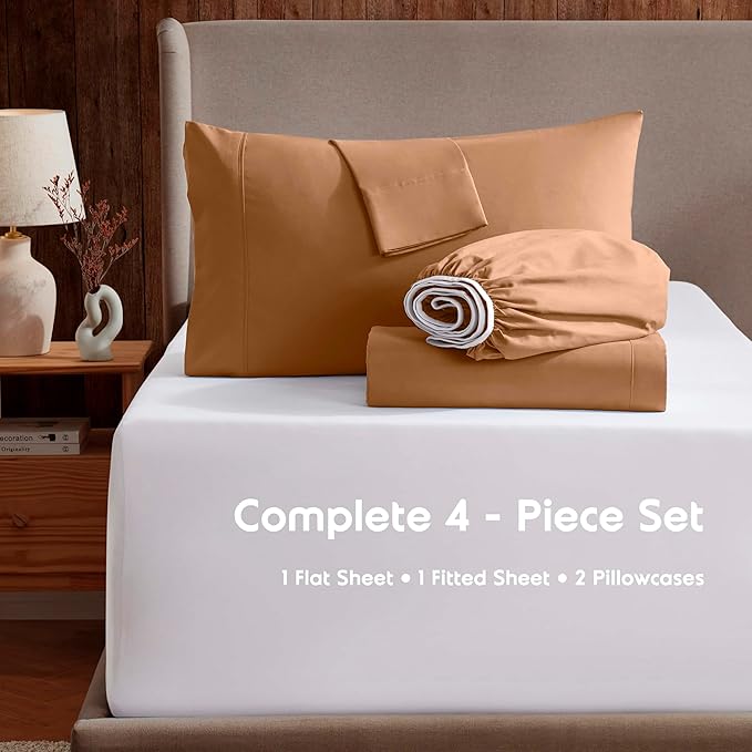 Nestl Extra Deep Twin Sheet Set - 4 Piece Breathable & Cooling Sheets - Hotel Luxury Bedding Set w/18-24 Inch Deep Pockets - Easy & Secure Fit - Super Soft, Wrinkle Free & Comfy - Mocha Brown