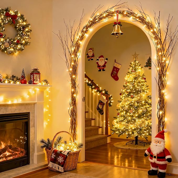 JMEXSUSS 100 LED Warm White Christmas Lights, Indoor String Light Bedroom 8 Modes Christmas Tree Lights Plug in, 33ft Connectable Fairy Twinkle Light Outdoor for Home Garden Xmas Tree Decor