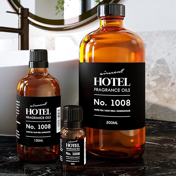 AirScent Hotel Diffuser Oil No. 1008 - White Tea, Aloe Vera & Sandalwood - Hotel Scent Dupe - Premium Fragrance Oil for Ultrasonic and Waterless Diffusers and Crafting - 30 mL, 1 fl oz Bottle