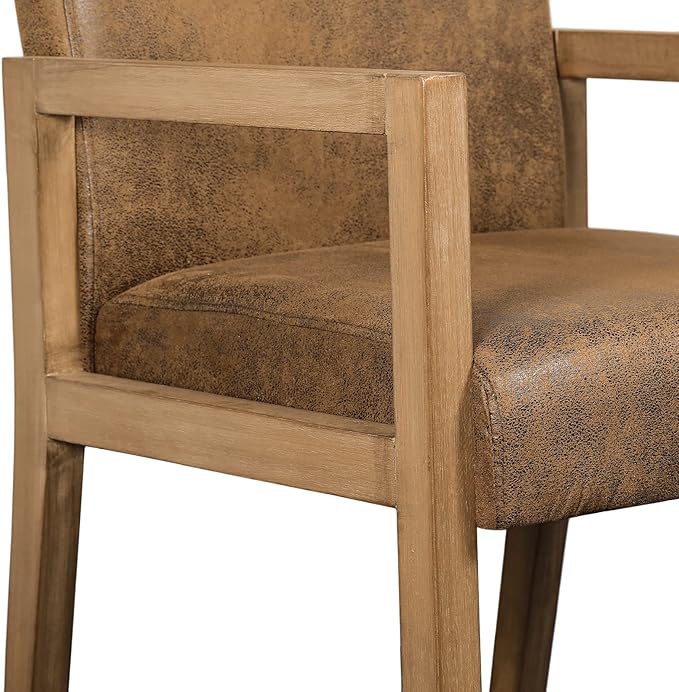 Bekrvio Dining Chairs, Upholstered Faux Leather Dining Chairs with Arms, Mid Century Modern Accent Chairs for Living Room, Arm Chairs with Wood Frame (1, Brown with Wood Arms)