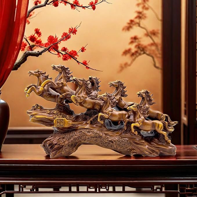 FUNSXBUG Chinese Feng Shui Horses Statue Sculpture - Resin Running Horse Figurines Home Office Decoration Tabletop Decor Ornaments for Wealth and Success Good Lucky Gifts