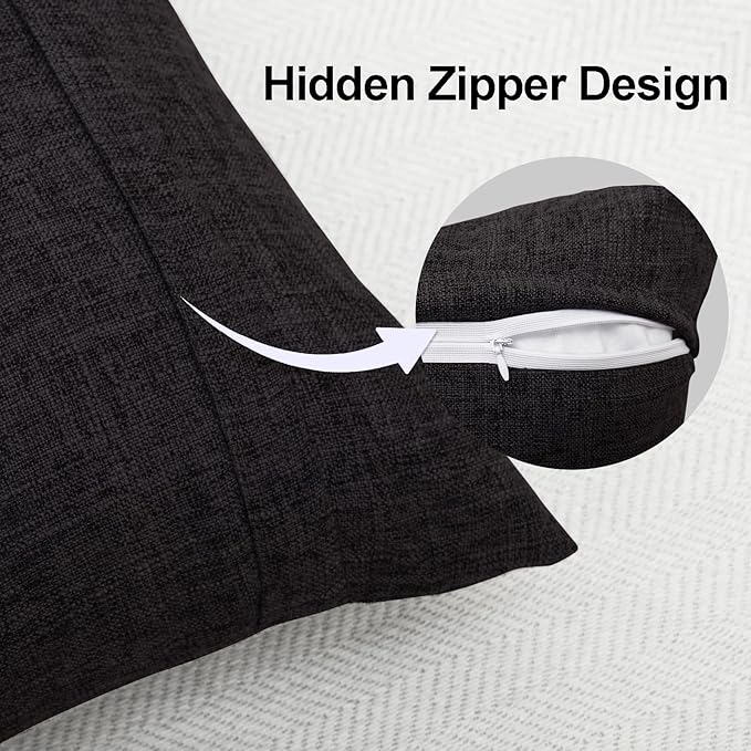 JIUZHEN 18x18 Inch Black Faux Linen Pillow Covers Set of 2, Modern Minimalist Decorative Pillowcase for Sofa Office, Luxury Textured Dark Cushion Cover