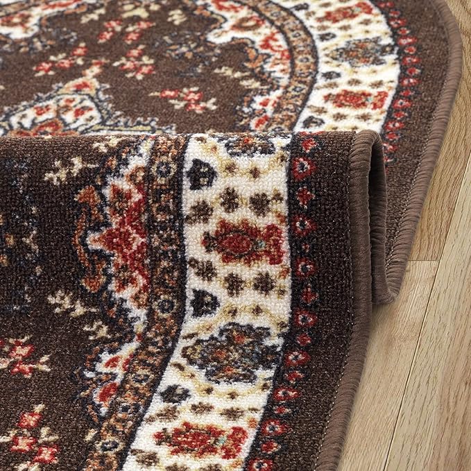 Antep Rugs Alfombras Oriental Traditional 2x5 Non-Skid (Non-Slip) Low Profile Pile Rubber Backing Kitchen Area Rugs (Brown, 2' x 5' Oval)
