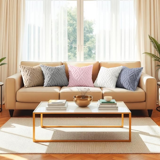 decorUhome Couch Throw Pillow Covers 12x20 Set of 2, Decorative Soft Plush Faux Wool Lumbar Neutral Accent Pillow Covers for Bed Sofa Living Room, Light Pink