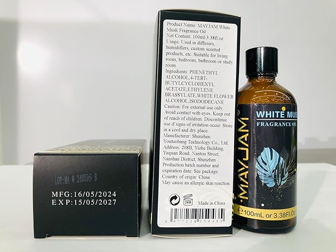 MAYJAM 100ML/3.38FL.OZ White Musk Fragrance Oils with Glass Dropper, Essential Oils for Diffusers for Home, Long Lasting Scented Oils for Diffusers Soap Candle Making