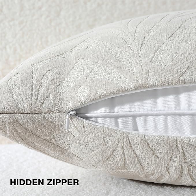 FUTEI Beige Decorative Throw Pillow Covers 26x26 Inch Set of 2,Soft Chenille Phoenix Tail Leaf Textured Euro Pillow Shams,Modern Home Decor for Couch Bed Living Room
