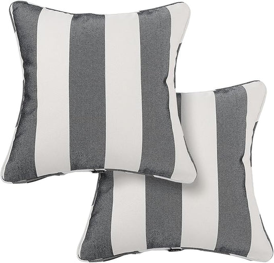 Outdoor Throw Pillow Covers 18x18 Inch, Set of 2, Cover Only! Waterproof Fade Resistant Decorative Cushion Sham Pillow Cases for Patio Furniture Chair Couch Sofa - Black Ivory Striped