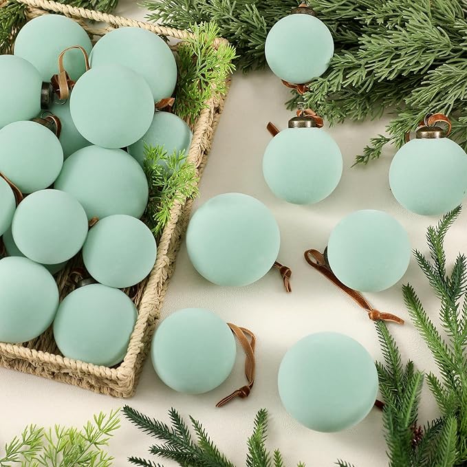 36 Pcs Velvet Christmas Balls Bulk - Flocked Christmas Tree Ball Ornaments Hanging Decoration for Xmas Tree, Wreath, Home or Party Decorations, 2.36", 2.76", 3.15"(Sage Green)