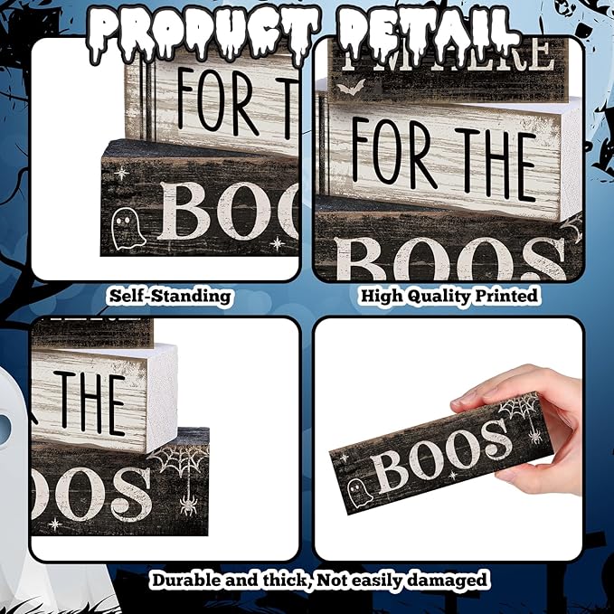 4 Pcs Halloween Table Decoration Wooden Ghost Tiered Tray Decor Rustic Wood Bat Ghost Block Signs Halloween Centerpiece Farmhouse for Home Tabletop Kitchen Shelf and Party Gift