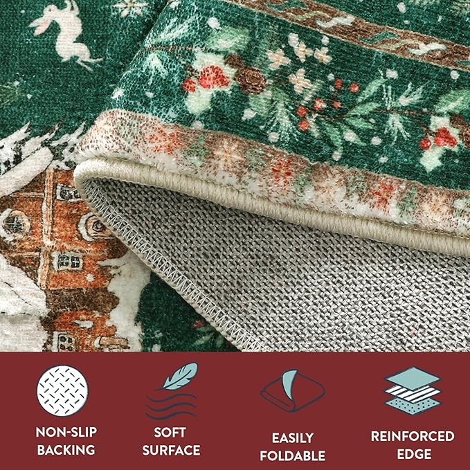 Lahome Indoor Christmas Rug 2x3 Small Kitchen Bathroom Rugs for Entryway,Washable Soft Non-Slip Christmas Tree Santa Claus Area Rug,Door Mat for Winter Living Room Bedroom Holiday Decor(2x3,Green)
