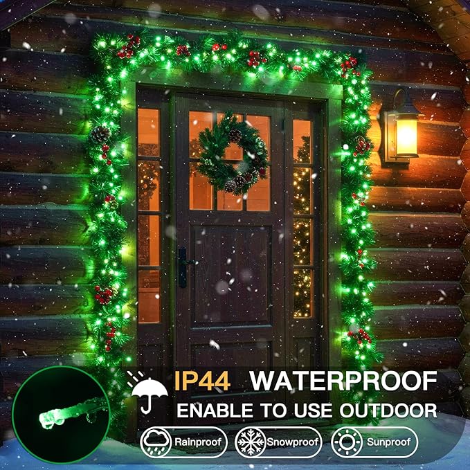 suddus Green Halloween Lights Outdoor with Remote, 66ft 200 LED Connectable Waterproof String Lights Plug in, Dimmable Clear Wire Fairy Lights for Chirstmas, Party, Tree, Garden, Porch Decorations