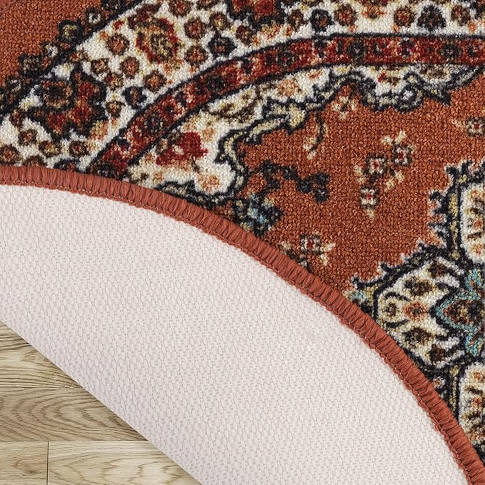 Antep Rugs Alfombras Oriental Traditional 2x5 Non-Skid (Non-Slip) Low Profile Pile Rubber Backing Kitchen Area Rugs (Rust Brown, 2' x 5' Oval)