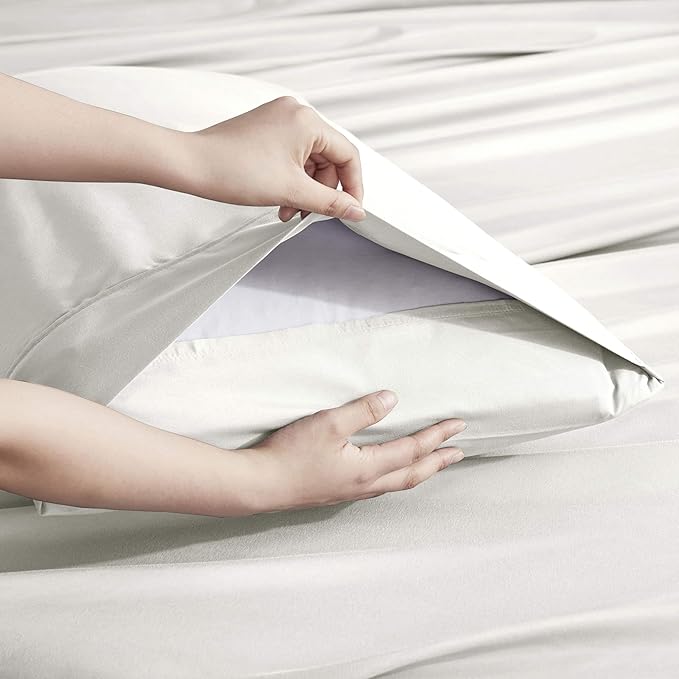 Nestl Extra Deep Split King Sheet Set - 7 Piece Breathable & Cooling Sheets - Hotel Luxury Bedding Set w/18-24 Inch Deep Pockets - Easy & Secure Fit - Super Soft, Wrinkle Free & Comfy - Off White