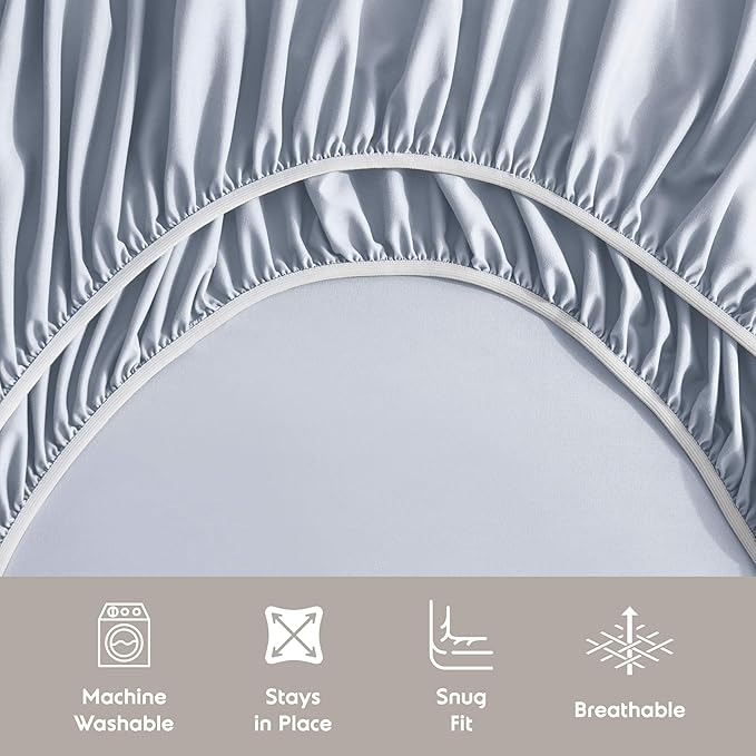 Nestl Extra Deep Split King Sheet Set - 7 Piece Breathable & Cooling Sheets - Hotel Luxury Bedding Set w/18-24 Inch Deep Pockets - Easy & Secure Fit - Super Soft, Wrinkle Free & Comfy - Ice Blue