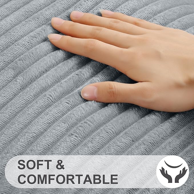 Simmore Decorative Fall Throw Pillow Covers 22x22 Set of 2, Soft Natural Plush Flannel Double-Sided Fluffy Couch Pillow Covers for Sofa Living Room, Grey