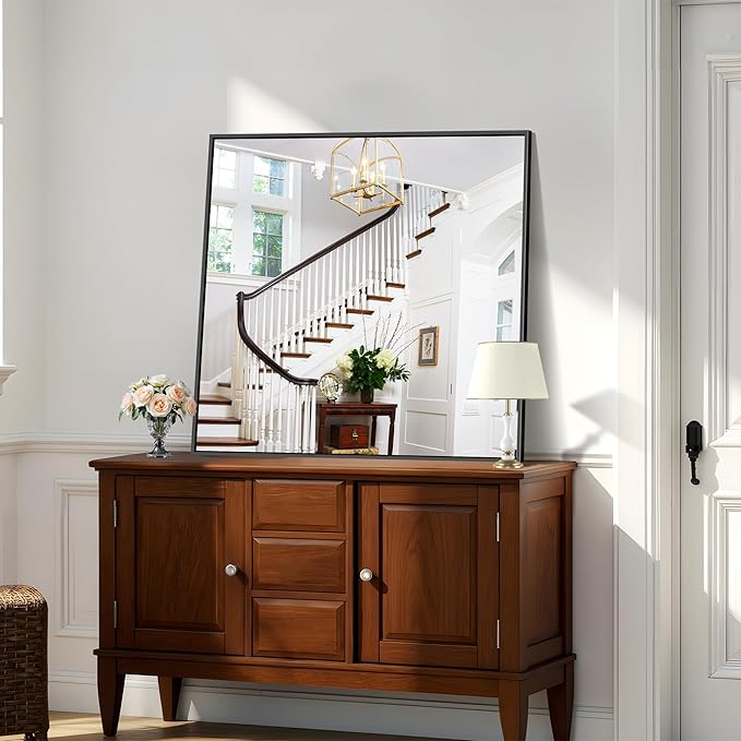 KOCUUY Black Bathroom Mirror, 36x36 Inch Square Mirror for Over Sink, Modern Decorative Wall Mirror for Bedroom Living Room Bathroom, Hang Horizontal/Vertical