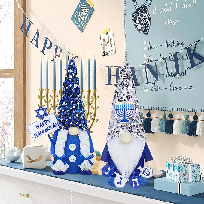 Tifeson Hanukkah Decorations for Home Indoor, 2 Pack Mr & Mrs Hanukkah Gnomes Plush, Hanukkah Decor Hanukkah Ornaments Chanukah Decorations Jewish Decor