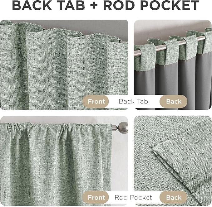 Joydeco Blackout Curtains for Bedroom - 100% Light Blocking 2 Panels Sage Green Drapes 100"W x 120"L, Thermal Insulated Room Darkening Curtains, Linen Textured for Living Room, Rod Pocket & Back Tabs