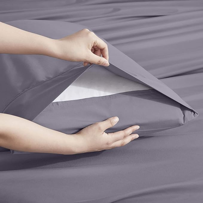 Nestl Extra Deep Cal King Sheet Set - 6 Piece Breathable & Cooling Sheets - Hotel Luxury Bedding Set w/18-24 Inch Deep Pockets - Easy & Secure Fit - Super Soft, Wrinkle Free & Comfy - Grayish Purple