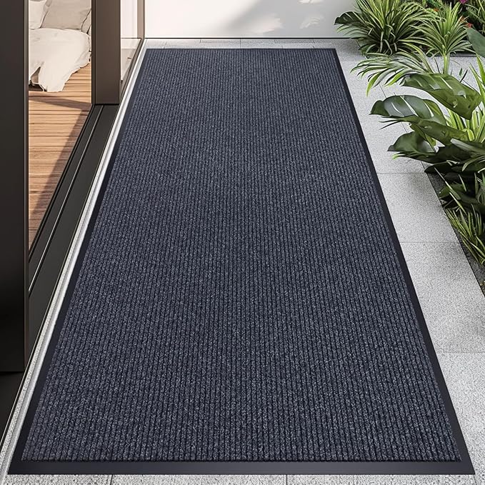 CHICHIC 4'x8' Indoor Outdoor Heavy Duty Door mat, Welcome Front Door Mat for Home Entrance, Super Water Absorbent Large Commercial Floor Mats, Non Slip Rubber Back Entryway Rugs for Garage (Grey)