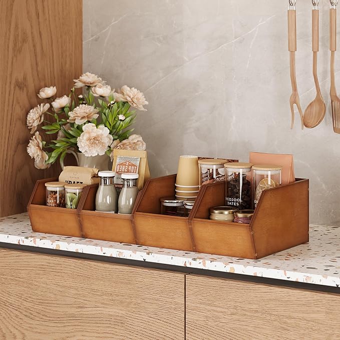 2 Set Bamboo Pantry Storage Bins Wood Stackable Baskets Potato and Onion Storage Bins Fruits Vegetable Bread Organization for Kitchen Counter