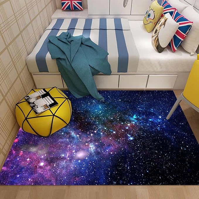 kxry 6 * 9 Feet Galaxy Soft Area Rugs for Kids Girls Boys Blue and Purple Outer Space Starry Sky Universe Floor Carpet for Living Room Bedroom Dorms Nursery Rooms Home Decor Aesthetic