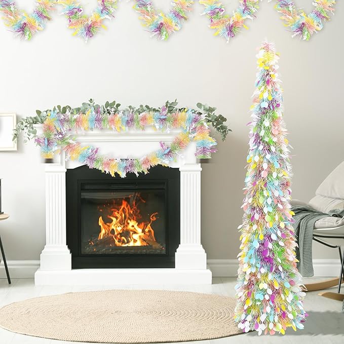 Christmas Pencil Tree Decorations with Eggs for Home Party Holiday, 5ft Artificial Pop Up Pencil Tree Decorations Spring Easter Flower Tabletop Decor