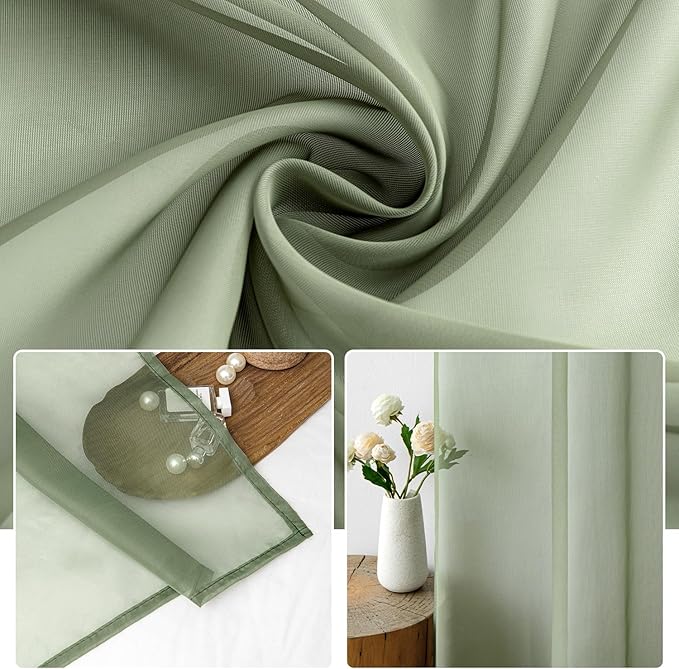 MIULEE 2 Panels Sage Green Sheer Curtains 90 inches Long Window Curtains Rod Pocket Elegant Window Voile Panels/Drapes/Treatment for Bedroom Living Room (54X90 Inches)