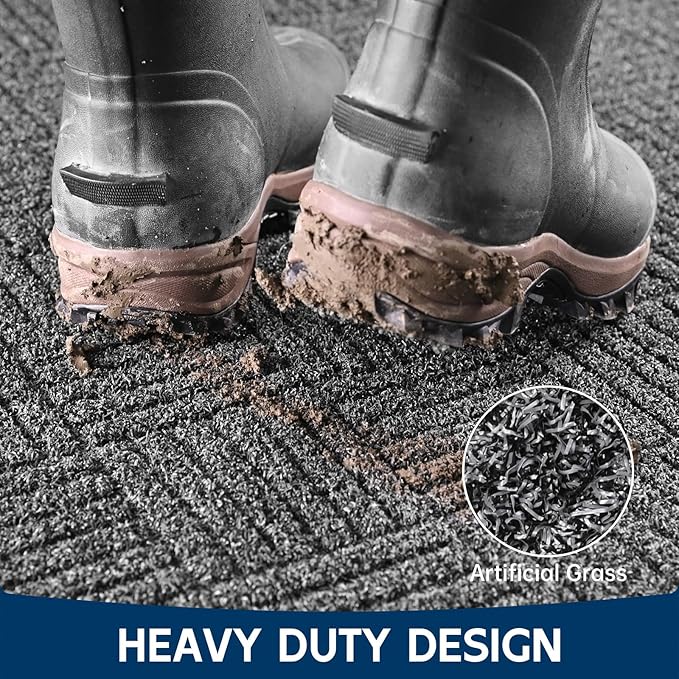 Front Door Mat Outside Entrance, 5' x 4' Heavy Duty Indoor Outdoor Door Mats for Entryway, Trap Dirt Outdoor Doormat Low Profile, Non Slip Welcome Mats for Front Door, Artificial Grass