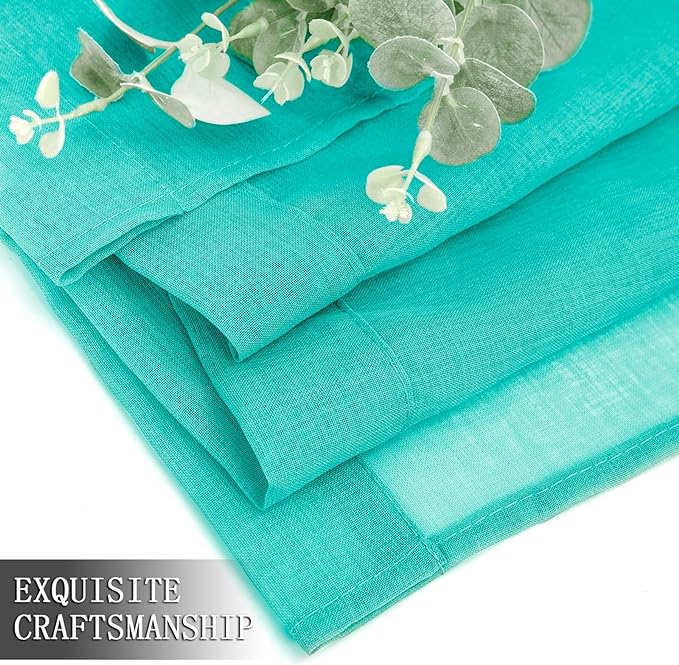 Tollpiz Sheer Curtains Bedroom Linen Textured Curtain Sheers Light Filtering Voile Rod Pocket Curtains for Living Room, 38 x 84 inches Long, Aqua Blue, Set of 2 Panels