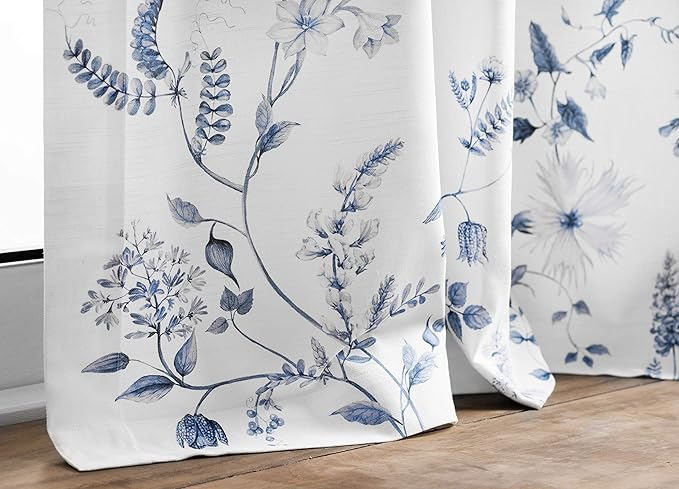 Maison d' Hermine Curtains for Living Room 100% Cotton 96 inch Length Two Panels Light Filtering Curtains for Bedroom Windows with Rod and Loop Pockets Drapes (Neo Ipomee White, 50" W x 96" L)