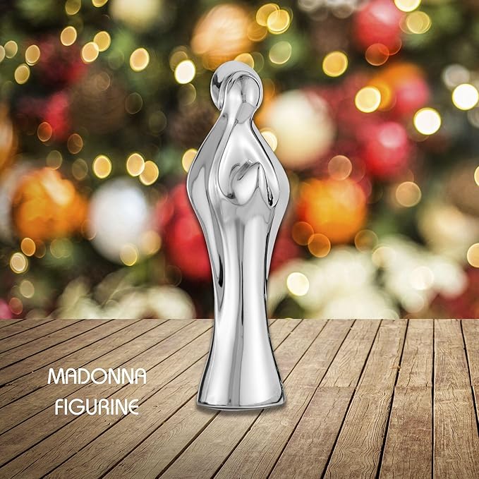 Nambé Holiday Madonna Sculpture by Alvaro Uribe - Prayerful Seasonal Figurine, Religious Christmas Decor for Home or Mantel - 9” Alloy Spiritual Art, Sacred Statue Keepsake Collectible
