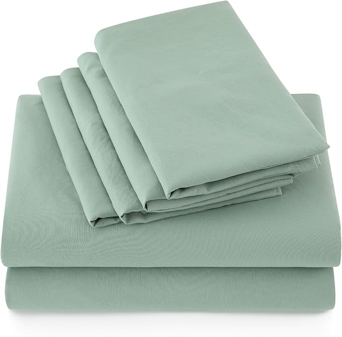 Bedsure Deep Pocket King Sheet Set - 6 Piece, Prewashed Ultra-Soft King Size Sheets Set, Fits Mattresses Up to 18 Inches Thick, Breathable & Secure Fit, Hotel Luxury Bedding, Sage Green
