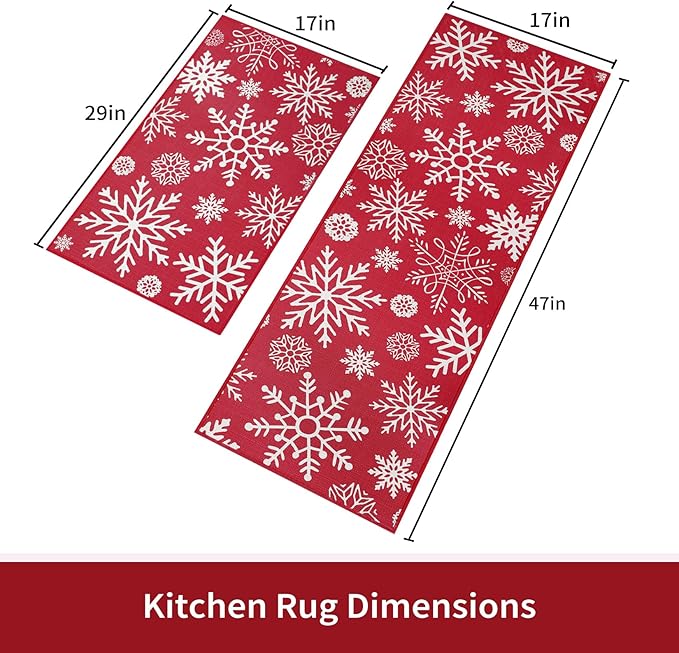 CAROMIO Christmas Kitchen Rugs and Mats Non-Slip Skid Washable Runner Rug Set of 2 PCS Xmas Holiday Decor Runner Rug in Front of Sink Super Absorbent Kitchen Mat, 17"x29"+17"x47"