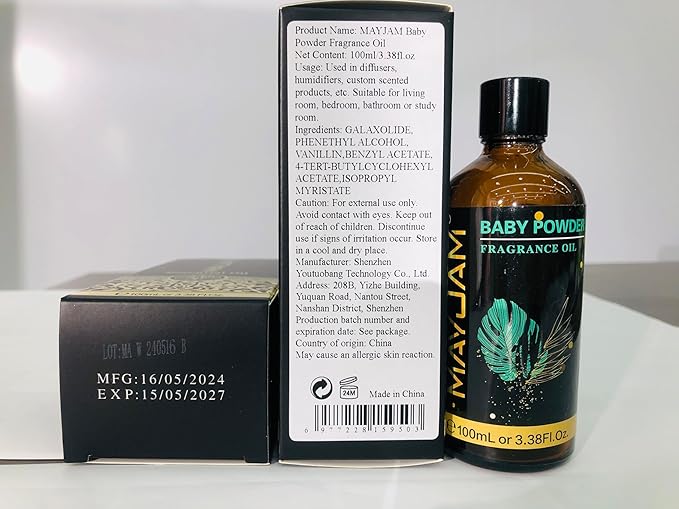 MAYJAM 100ML/3.38FL.OZ Baby Powder Fragrance Oils with Glass Dropper, Essential Oils for Diffusers for Home, Long Lasting Scented Oils for Diffusers Soap Candle Making