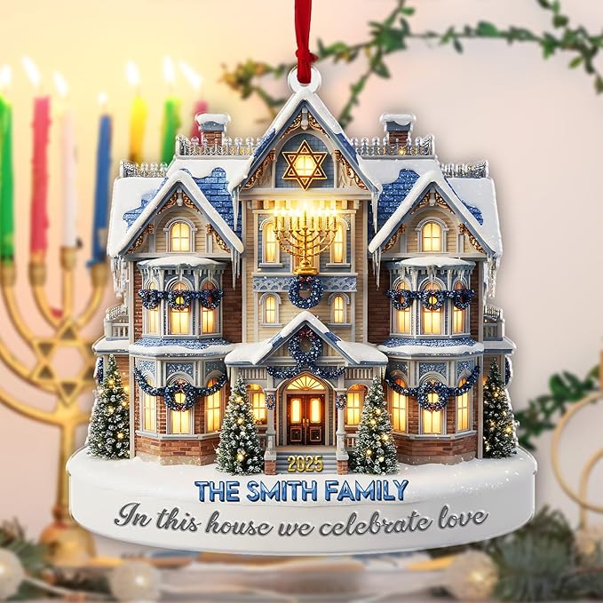 Personalized Hanukkah Ornaments for Tree - House Warming Gifts New Home Ornament 2025, Custom 2D Family Christmas Ornaments, Merry Chrismukkah Jewish and Christian Gift