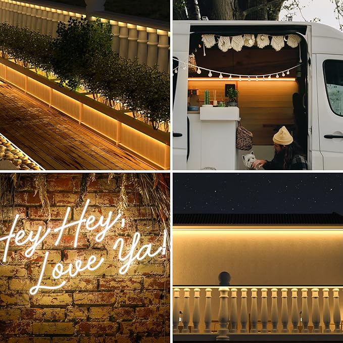 PAUTIX COB LED Strip Neon Rope Light 16.4ft/5m, 2700K Warm White 504 LEDs/m 24V,Silicone LED Neon Light IP68 Waterproof for Outdoor Indoor Lighting Decor(Power Supply NOT Included)