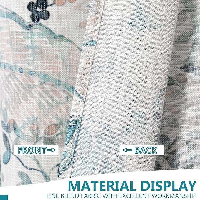 MYSKY HOME Floral Curtains Cotton Curtains 84 Inch Length Semi Sheer Curtains Light Filtering Curtains for Living Room Bedroom Floral Printing Window Treatment Grommet 2 Panels,Green