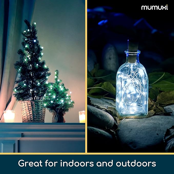 MUMUXI 20 Pack 3.3ft Fairy Lights Battery Operated String Lights, Mini White LED Powered, Waterproof, Silver Wire Firefly Mason Jar for Home, Party, Wedding Decorations, Cool White