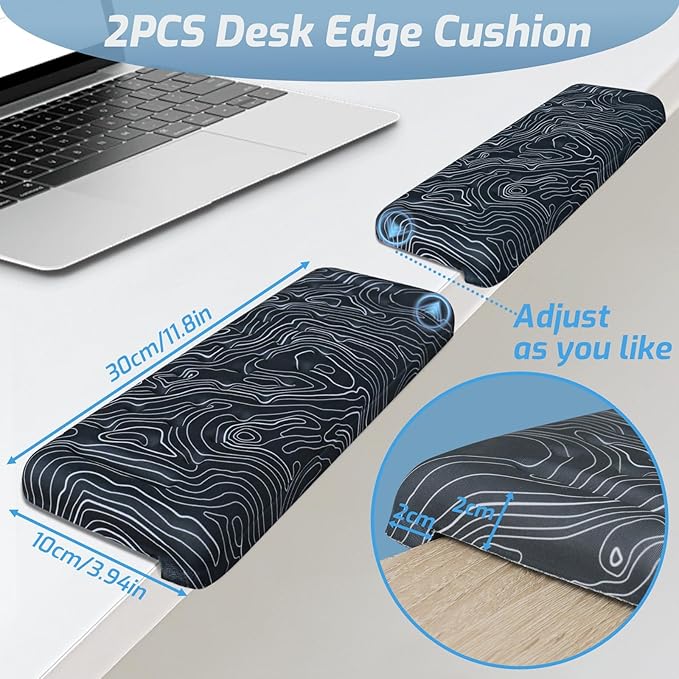 2-Piece L-Shaped Desk Edge Cushion,Memory Foam Elbow Pad & Wrist Rest,Non-Slip Ergonomic Design for Comfortable Typing & Elbow Pain Relief,Ideal for Office, Gaming,Home Use (Map Pattern)