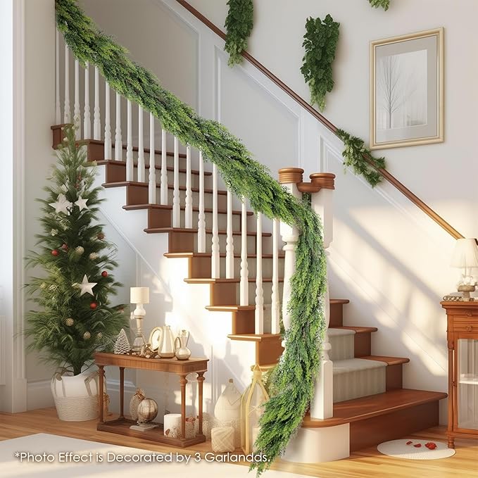 WBHome 2PCS Real Touch Juniper Garland for Christmas Holiday Seasonal Outdoor/Indoor Home Decor, 6FT Long