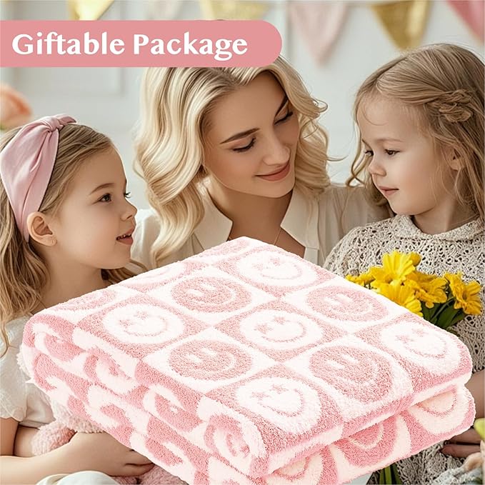 WRENSONGE Checkered Throw Blanket Blossom Smiling Face Soft Cozy Fluffy Warm Hand Made Throw Blankets for Couch, Sofa, Chair, Bed, Camping, Picnic, Travel Lightweight Bed Blanket - 50"*60"